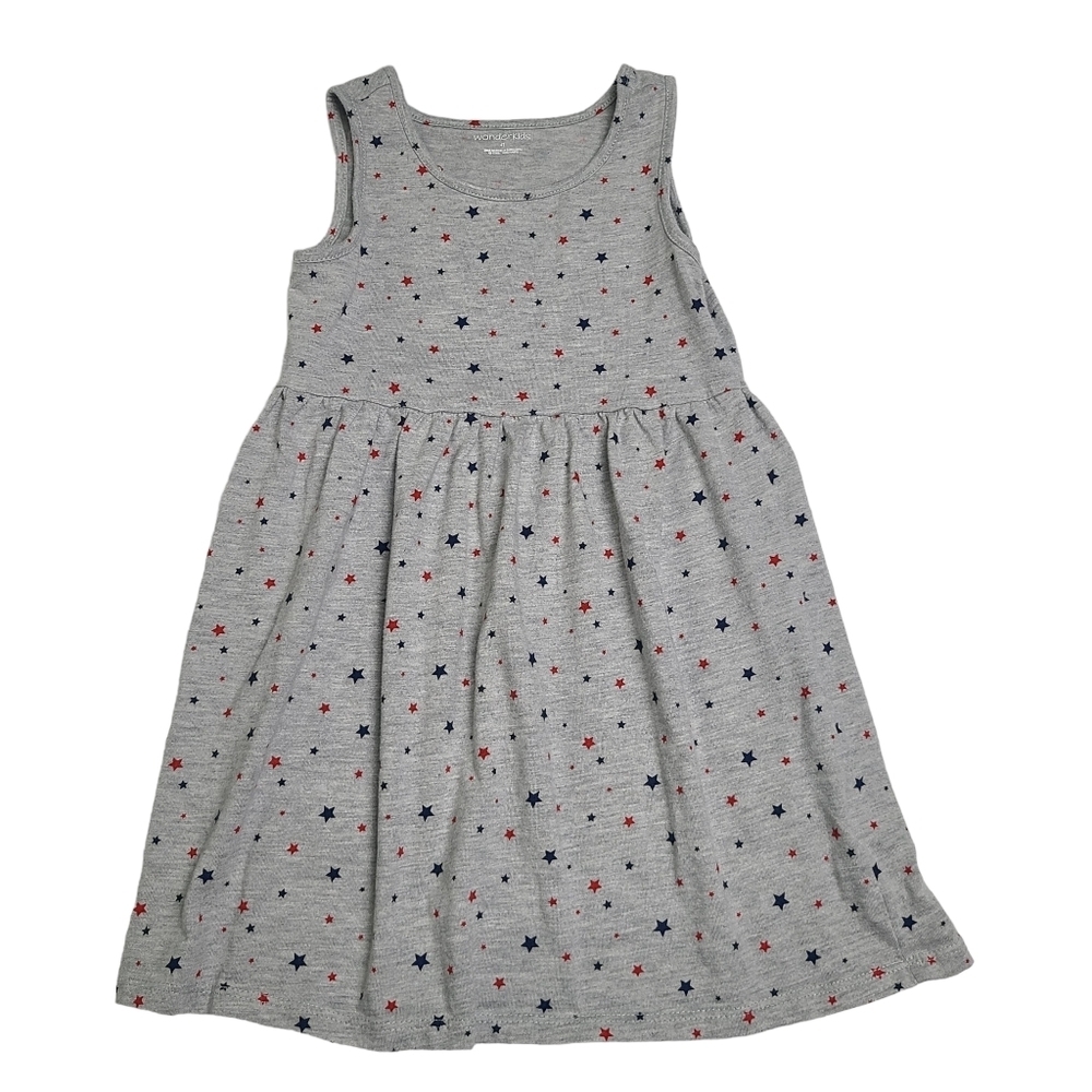 Wonderkids Girls Sleeveless Tank Casual Grey Dress Blue Red Stars Size 4T